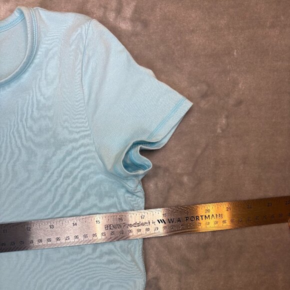 Talbots Womens Short Sleeve Split V Neck Top Sz Small Blue Spring Easter Casual - Picture 4 of 6